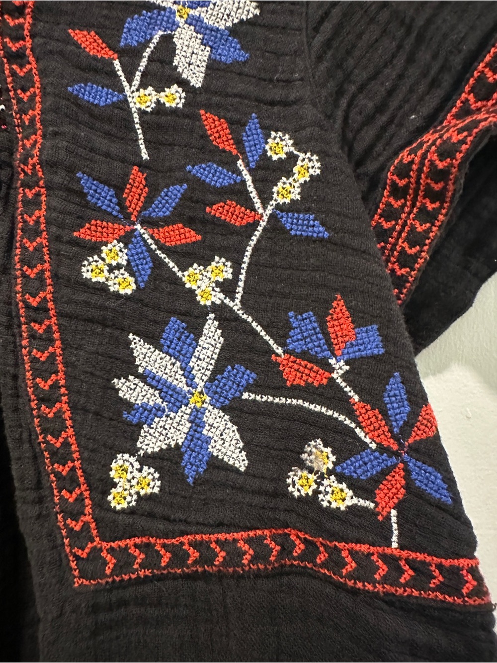 Black Dress with Red and White Embroidered Yoke - Picture 3 of 5